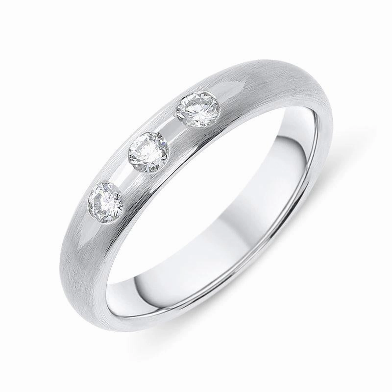 18ct White Gold Diamond Satin Three Stone Wedding Ring D