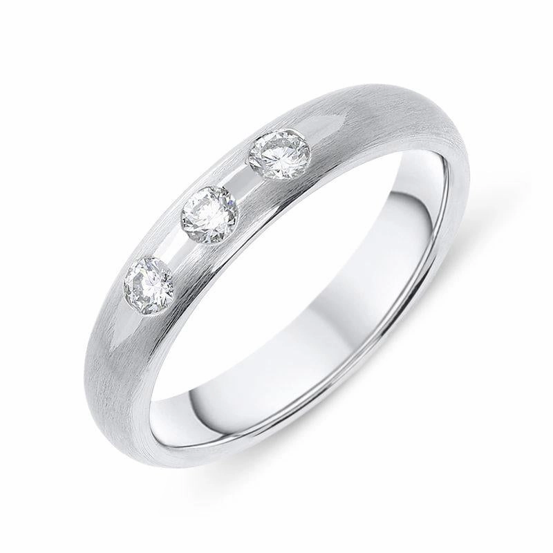 18ct White Gold Diamond Satin Three Stone Wedding Ring D