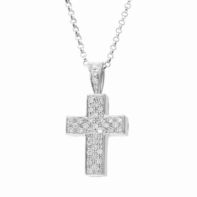 18ct White Gold Diamond Set Cross Necklace