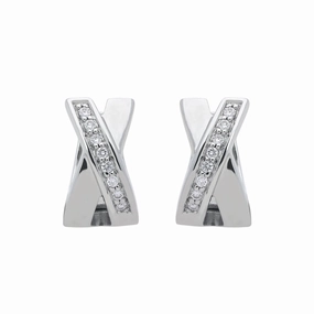18ct White Gold Diamond Shaped Hoop Earrings