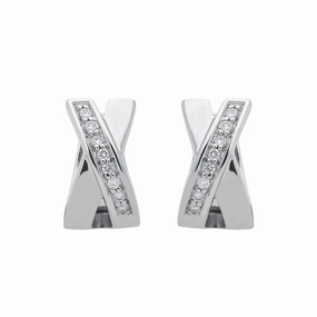 18ct White Gold Diamond Shaped Hoop Earrings