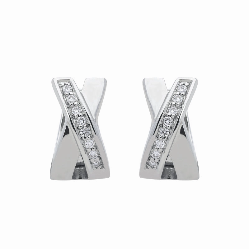 18ct White Gold Diamond Shaped Hoop Earrings