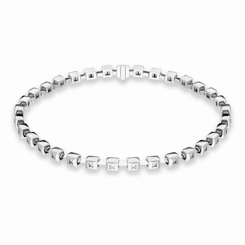 18ct White Gold Diamond Square Shape Tennis Bracelet D