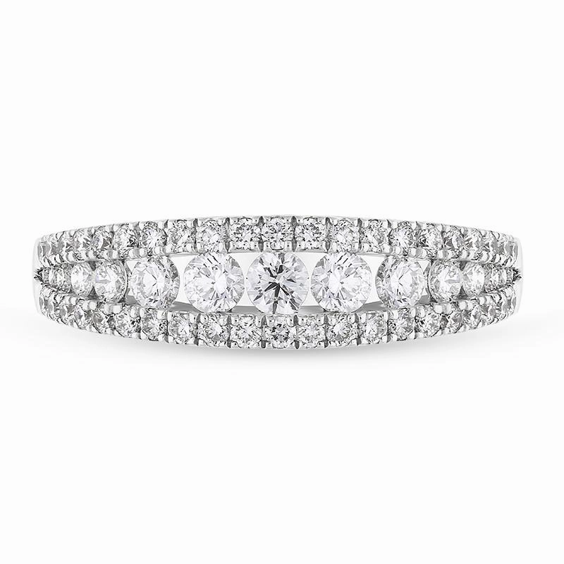 18ct White Gold Diamond Three Row Claw Set Graduating Ring