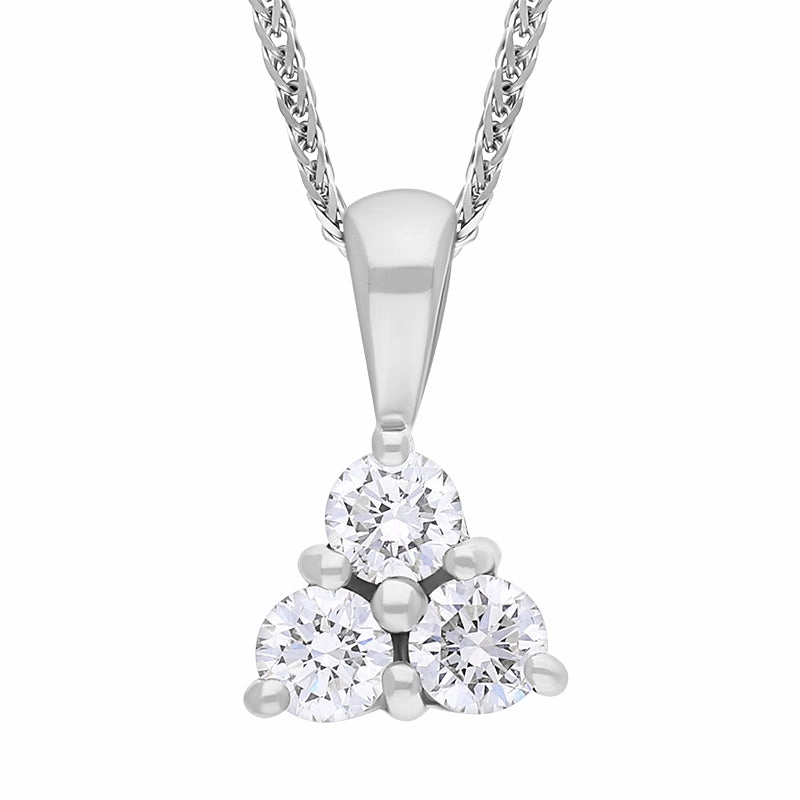 18ct White Gold Diamond Three Stone Pendant Necklace
