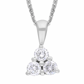18ct White Gold Diamond Three Stone Pendant Necklace