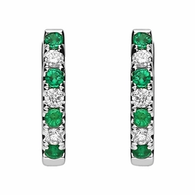 18ct White Gold Emerald and Diamond Huggie Hoop Earrings