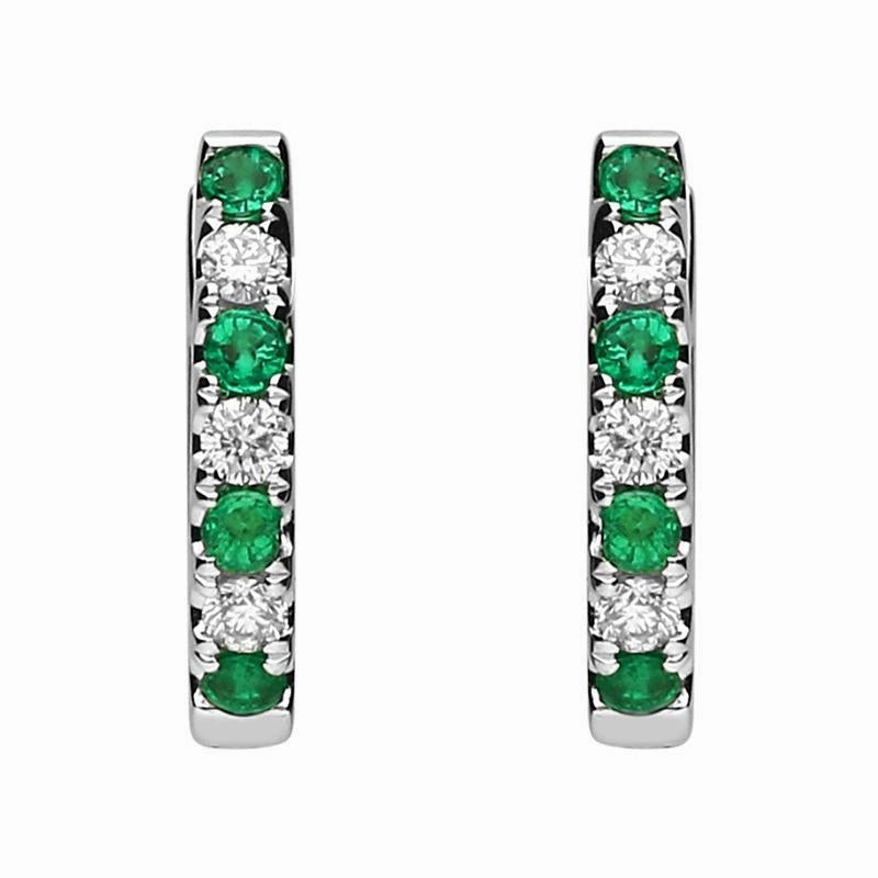 18ct White Gold Emerald and Diamond Huggie Hoop Earrings
