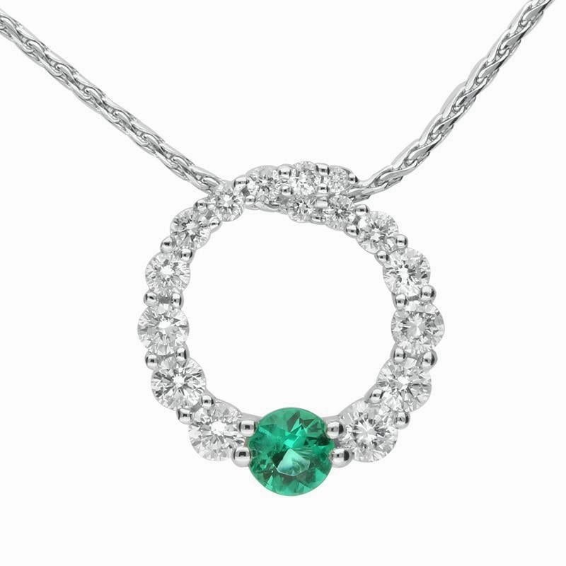 18ct White Gold Emerald and Diamond Open Circle Necklace