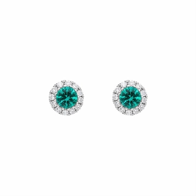 18ct White Gold Emerald and Diamond Round Stud Earrings