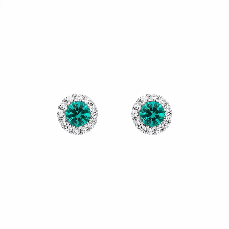 18ct White Gold Emerald and Diamond Round Stud Earrings