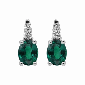 18ct White Gold Emerald and Diamond Stud Earrings