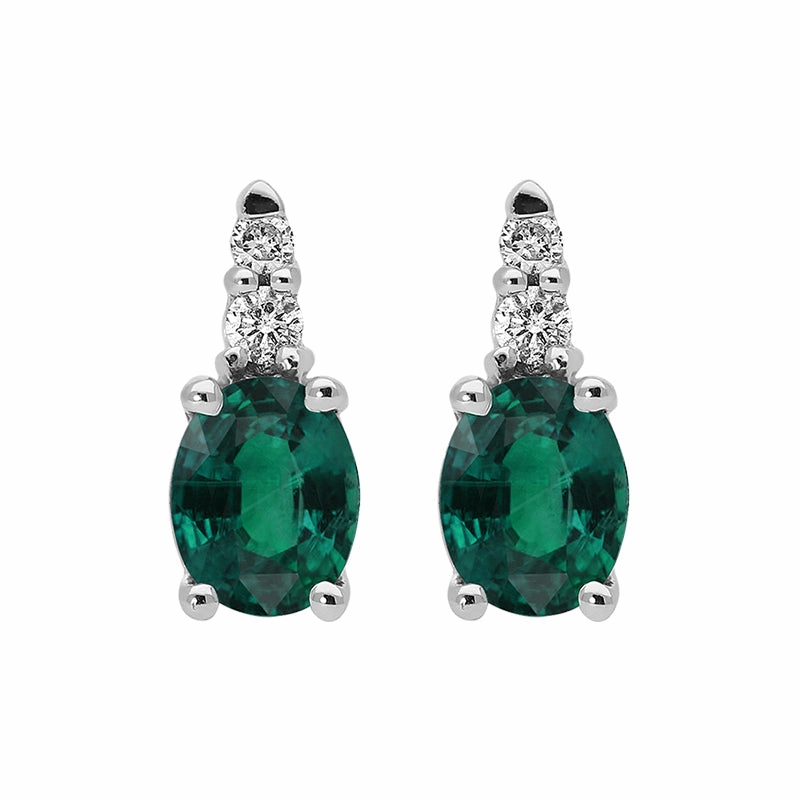 18ct White Gold Emerald and Diamond Stud Earrings