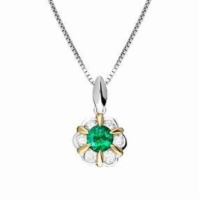 18ct White Gold Emerald Diamond Cluster Necklace