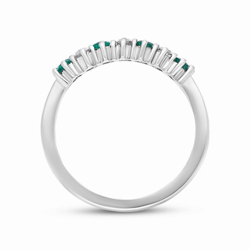 18ct White Gold Emerald Diamond Half Eternity Ring