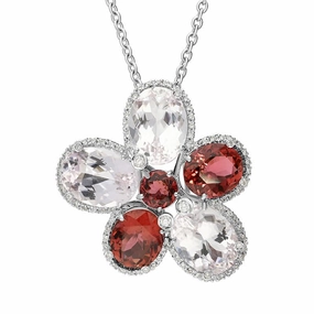 18ct White Gold Kunzite Tourmaline Diamond Flower Necklace