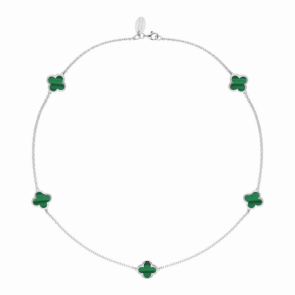 18ct White Gold Malachite Bloom Four Leaf Clover Necklace