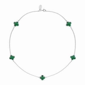 18ct White Gold Malachite Bloom Four Leaf Clover Necklace