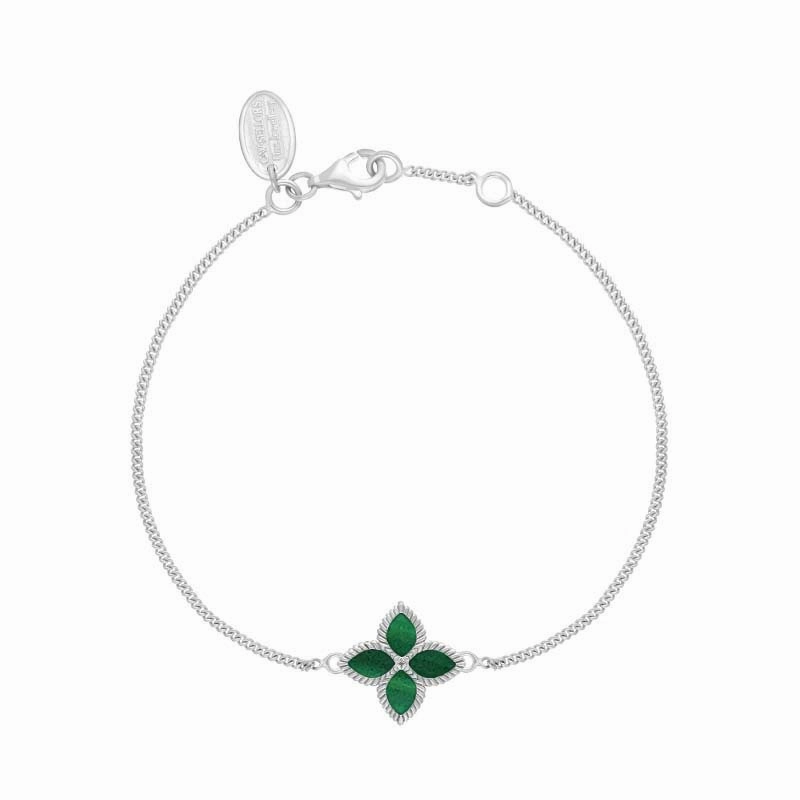 18ct White Gold Malachite Eden Marquise Flower Bracelet