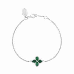 18ct White Gold Malachite Eden Marquise Flower Bracelet