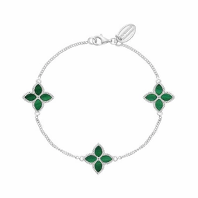 18ct White Gold Malachite Eden Marquise Flower Bracelet
