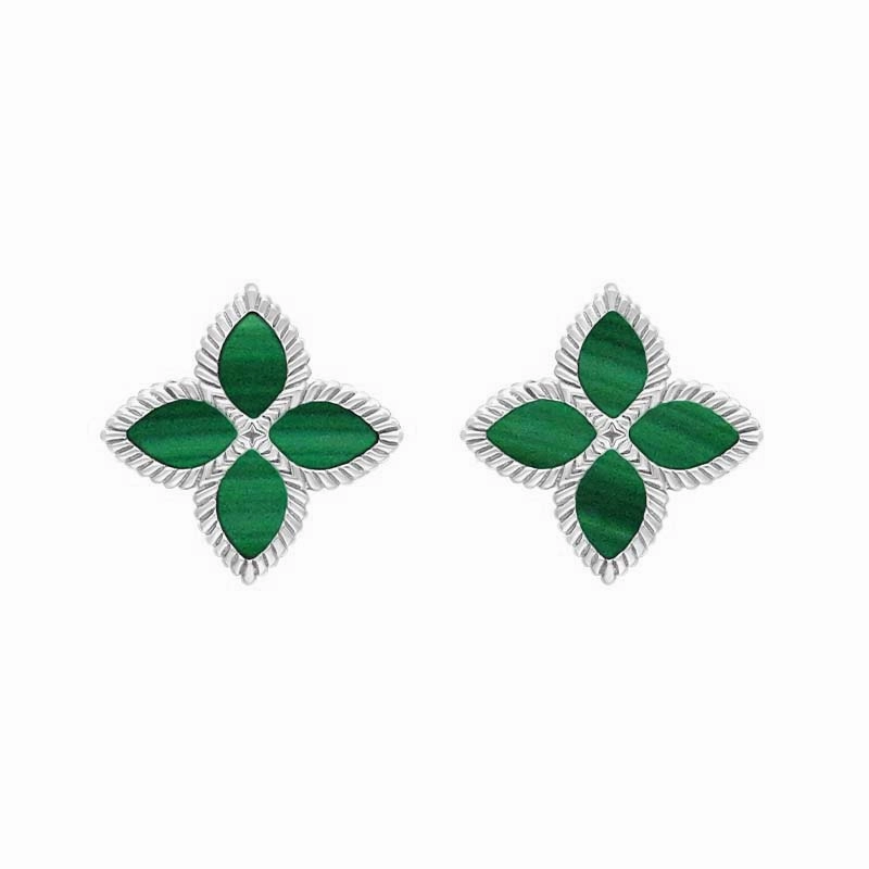 18ct White Gold Malachite Eden Marquise Flower Stud Earrings
