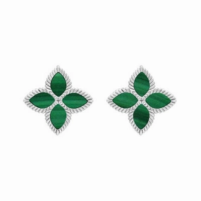 18ct White Gold Malachite Eden Marquise Flower Stud Earrings