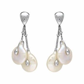 18ct White Gold Pearl Diamond Double Drop Earrings