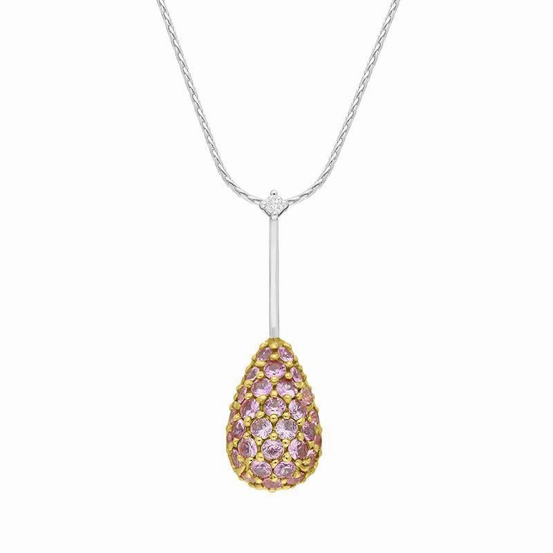 18ct White Gold Pink Sapphire Diamond Pave Set Pear Cluster Necklace