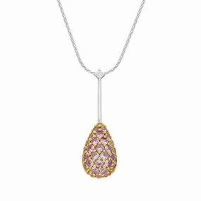 18ct White Gold Pink Sapphire Diamond Pave Set Pear Cluster Necklace