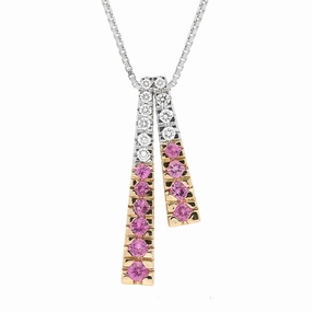 18ct White Gold Pink Sapphire Diamond Two Bar Necklace