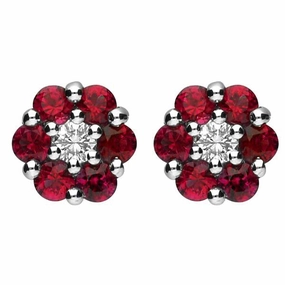 18ct White Gold Ruby and Diamond Cluster Stud Earrings