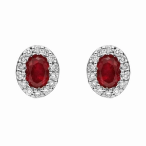 18ct White Gold Ruby and Diamond Oval Stud Earrings