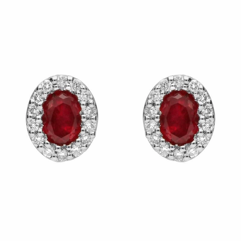 18ct White Gold Ruby and Diamond Oval Stud Earrings