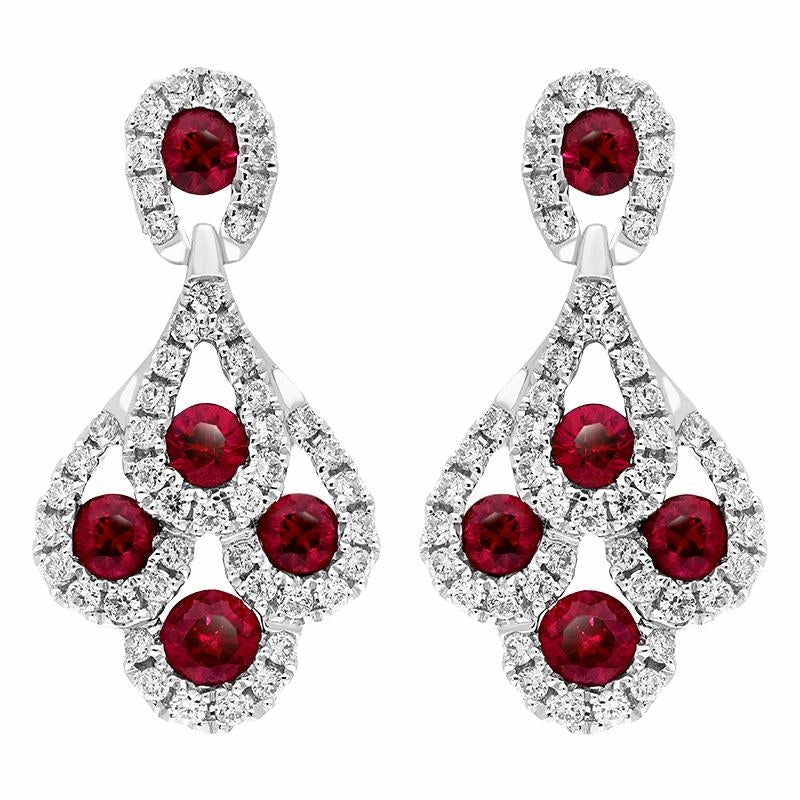 18ct White Gold Ruby and Diamond Peacock Earrings