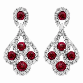 18ct White Gold Ruby and Diamond Peacock Earrings