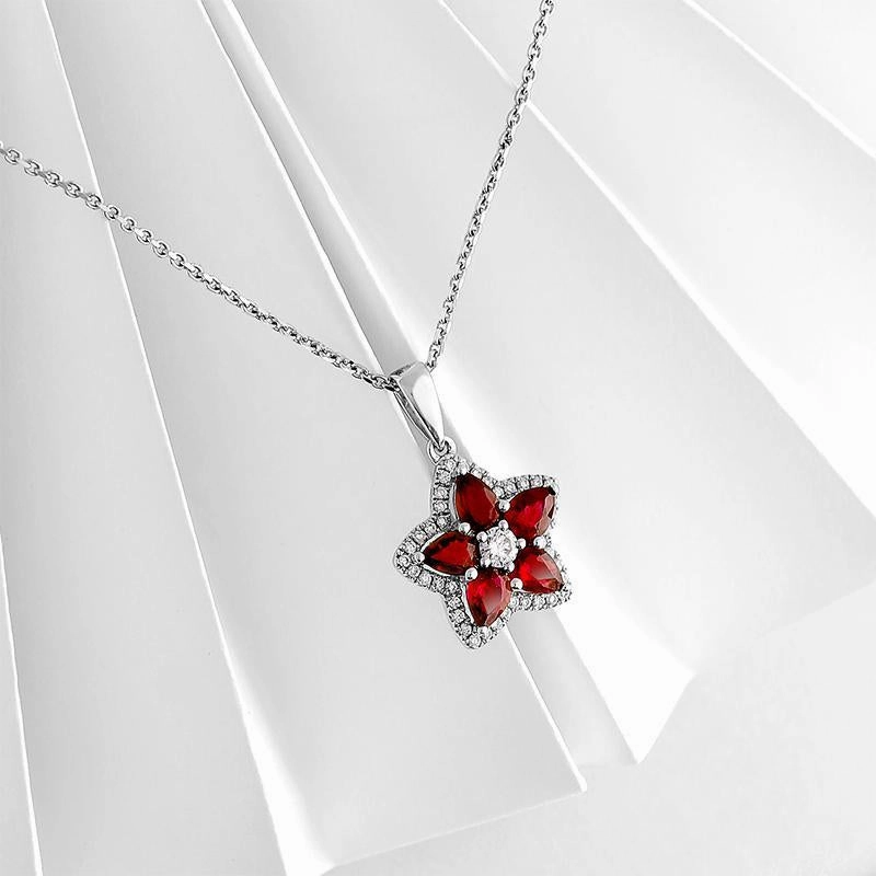 18ct White Gold Ruby and Diamond Star Necklace