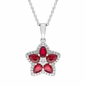 18ct White Gold Ruby and Diamond Star Necklace