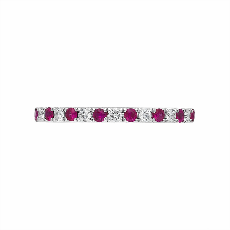 18ct White Gold Ruby Diamond Castle Set Half Eternity Ring