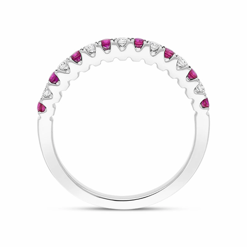 18ct White Gold Ruby Diamond Castle Set Half Eternity Ring