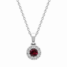 18ct White Gold Ruby Diamond Cluster Pendant