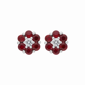 18ct White Gold Ruby Diamond Flower Stud Earrings
