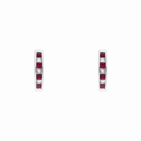 18ct White Gold Ruby Diamond Princess Cut Hoop Earrings