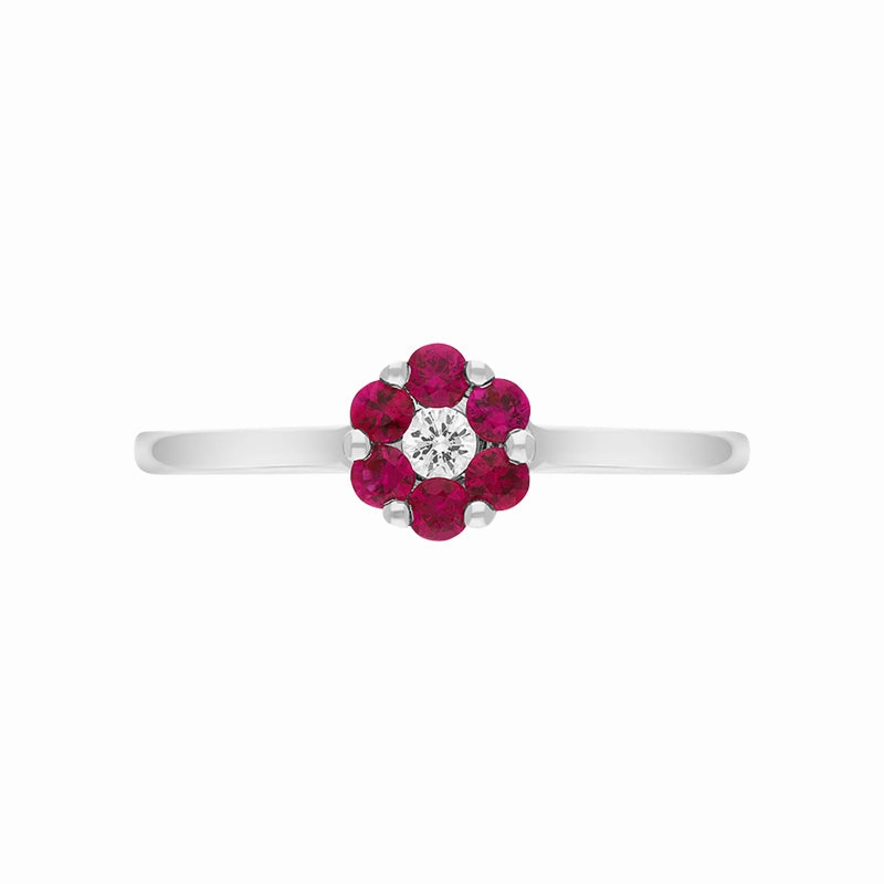 18ct White Gold Ruby Diamond Round Cluster Ring