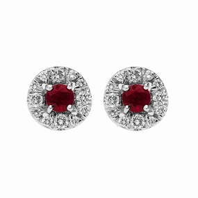 18ct White Gold Ruby Diamond Round Cluster Stud Earrings