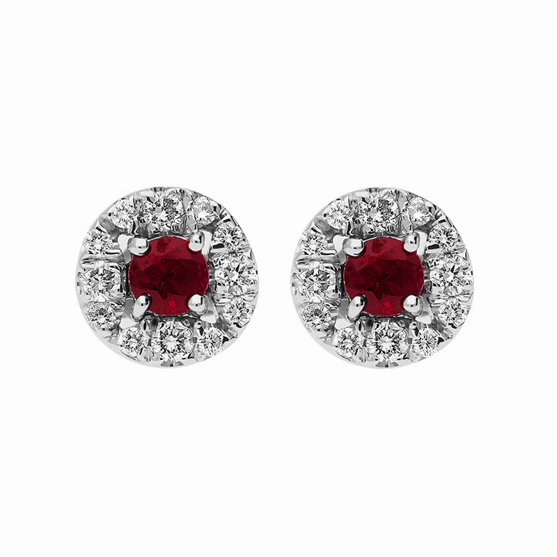 18ct White Gold Ruby Diamond Round Cluster Stud Earrings