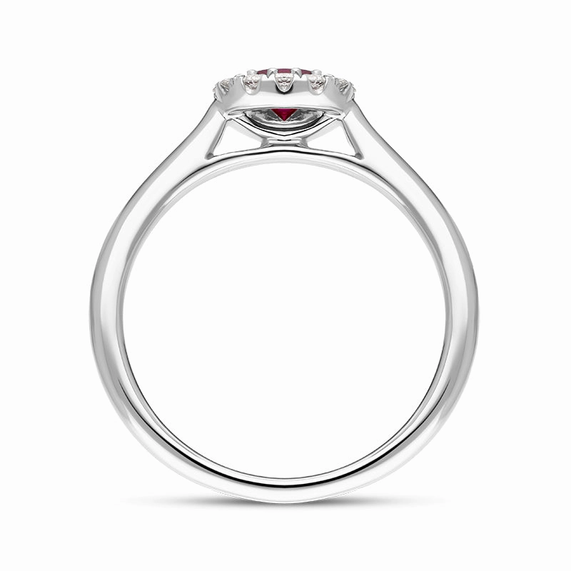 18ct White Gold Ruby Diamond Round Halo Ring