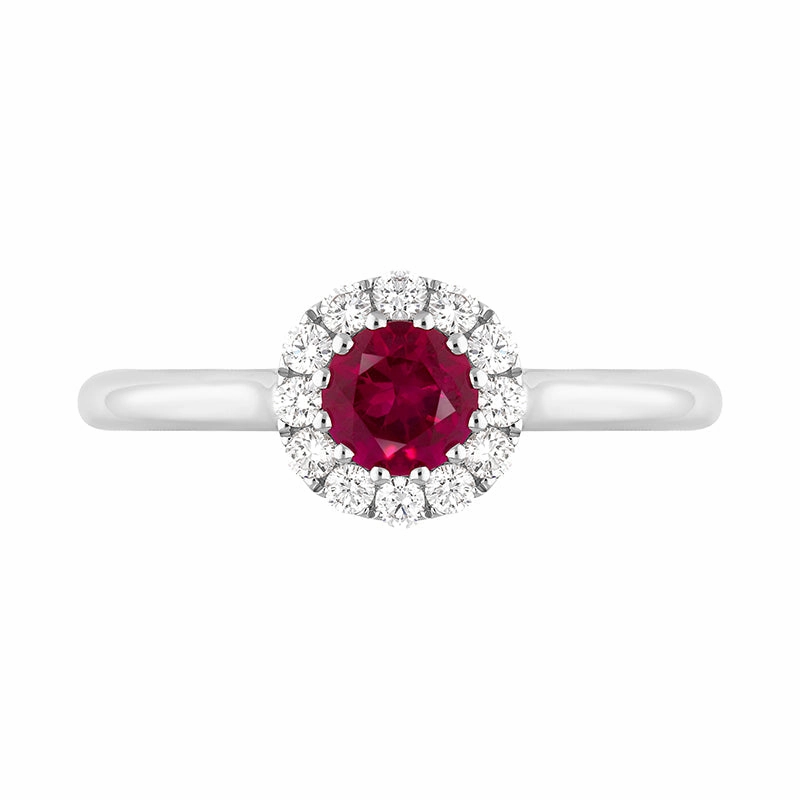 18ct White Gold Ruby Diamond Round Halo Ring