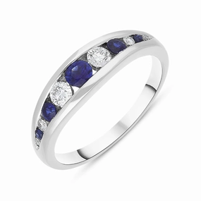18ct White Gold Sapphire Diamond Eleven Stone Graduating Half Eternity Ring