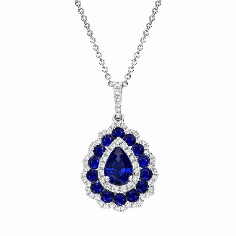 18ct White Gold Sapphire Diamond Pear Cluster Necklace